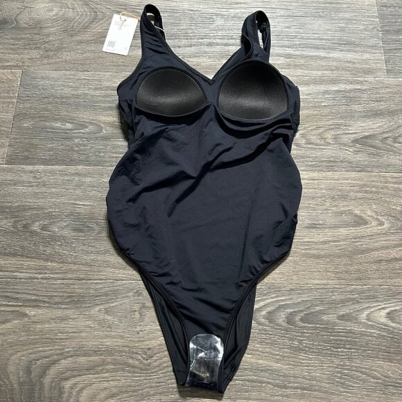 Quince Italian Maternity Plunge Wrap One Piece Swimsuit Black Small Bathing Suit - Picture 7 of 9